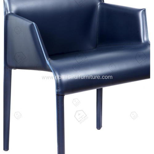 ltalian minimalist blue saddle leather armrest chairs